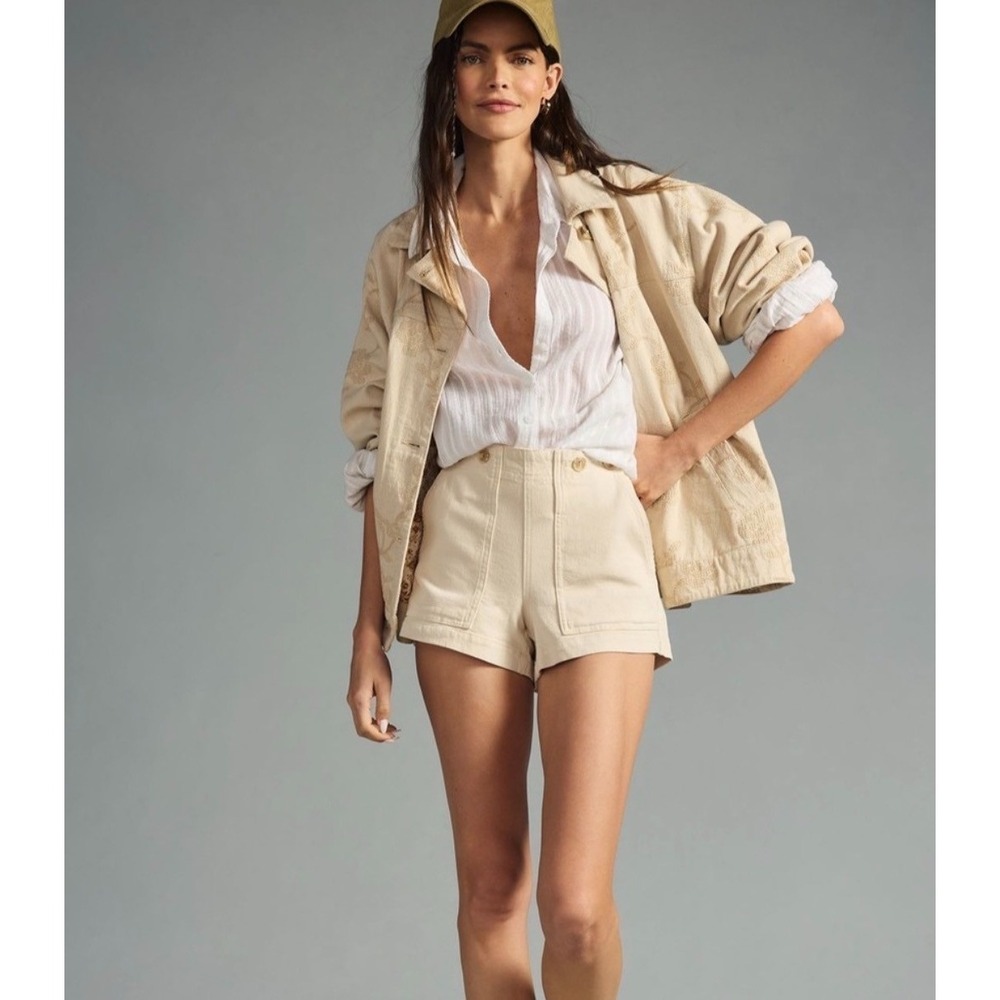 Anthropologie Pilcro The Kit High-Rise Utility Shorts Tan Khaki Size 31 - Picture 2 of 12